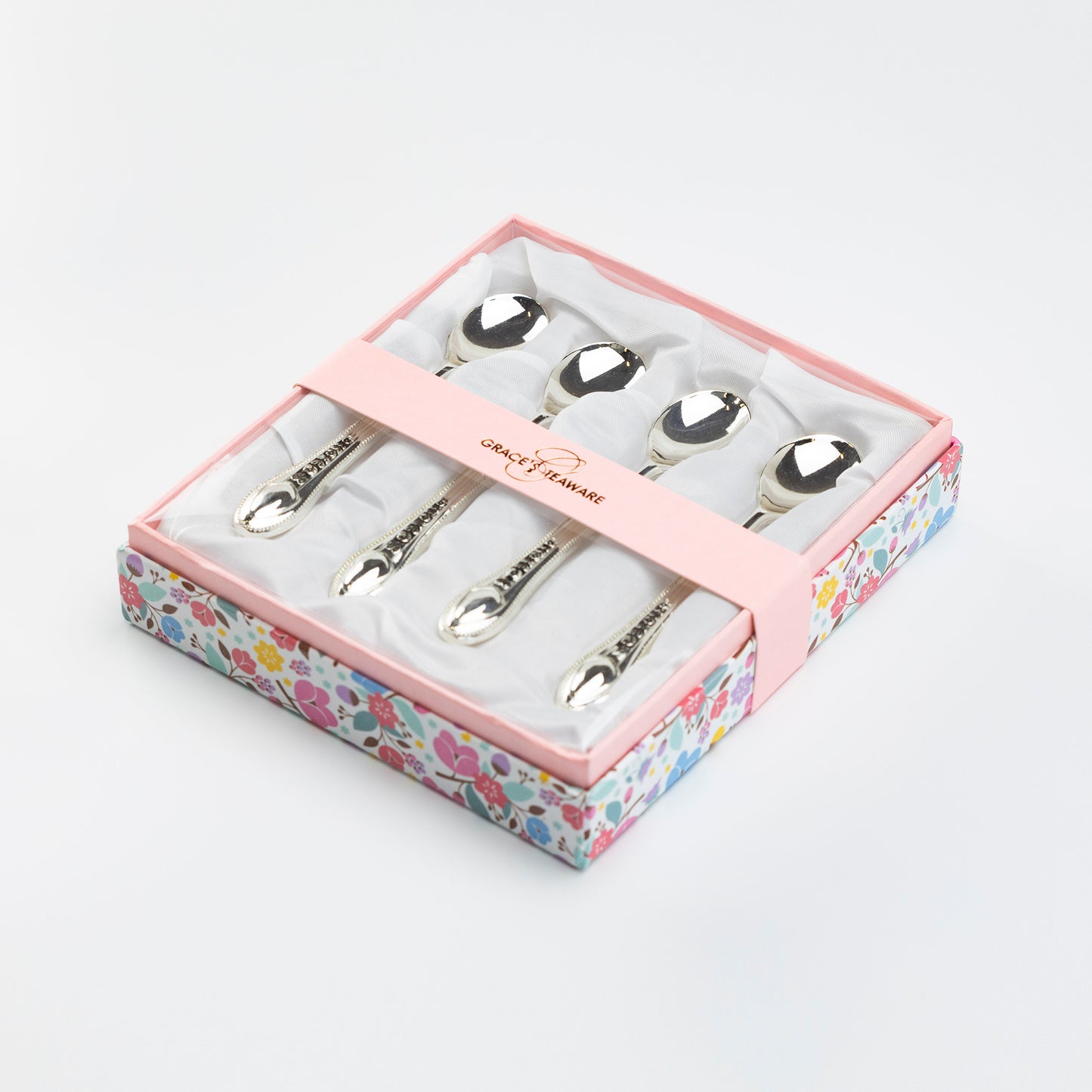 Silver Plated Demi Spoon Set of 4 with Antique Rose Handle Design