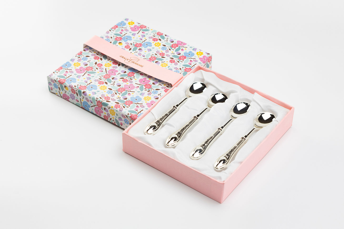 Silver Plated Demi Spoon Set of 4 with Antique Rose Handle Design