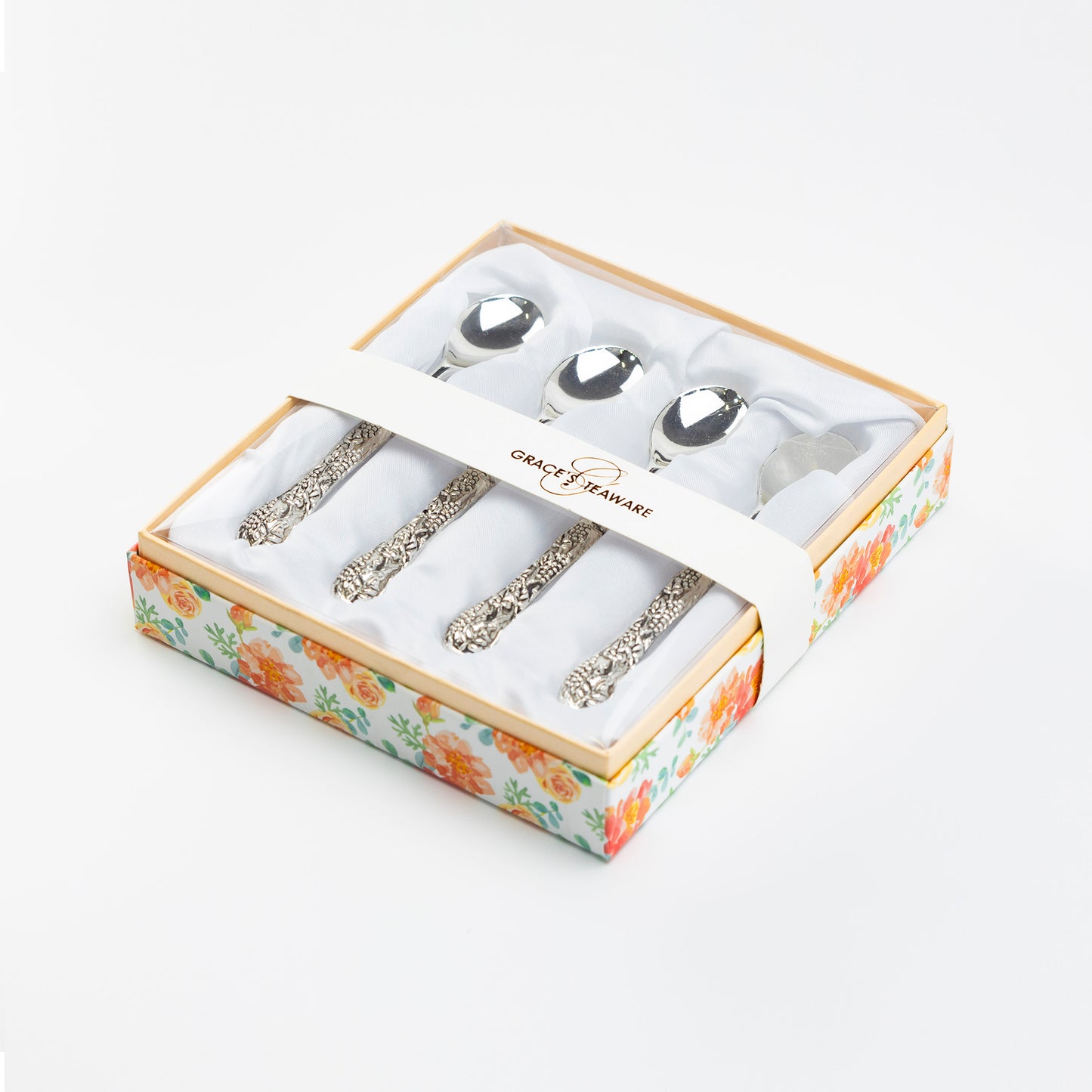 Silver Plated Demi Spoon Set of 4 with Antique Grape Handle Design