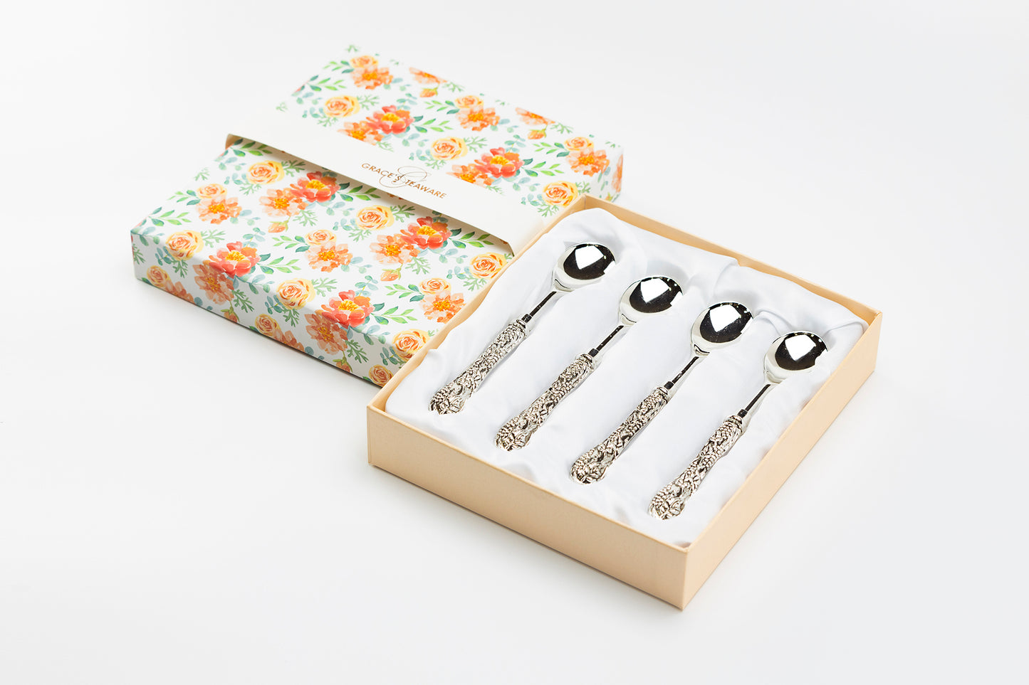 Silver Plated Demi Spoon Set of 4 with Antique Grape Handle Design