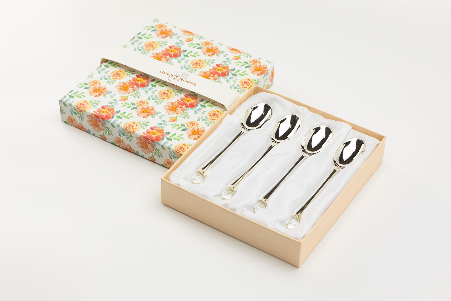 Silver Plated Demi Spoon Set of 4 with Crystal Handle Design