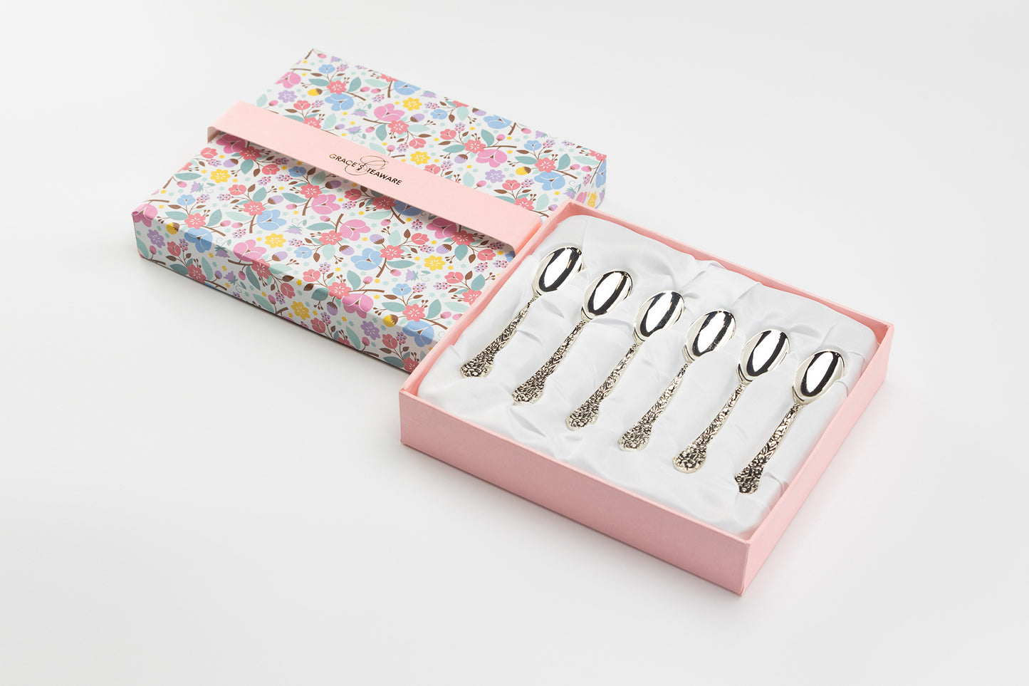 Silver Plated Demi Spoon Set of 6 with Antique Sunflowers Handle Design