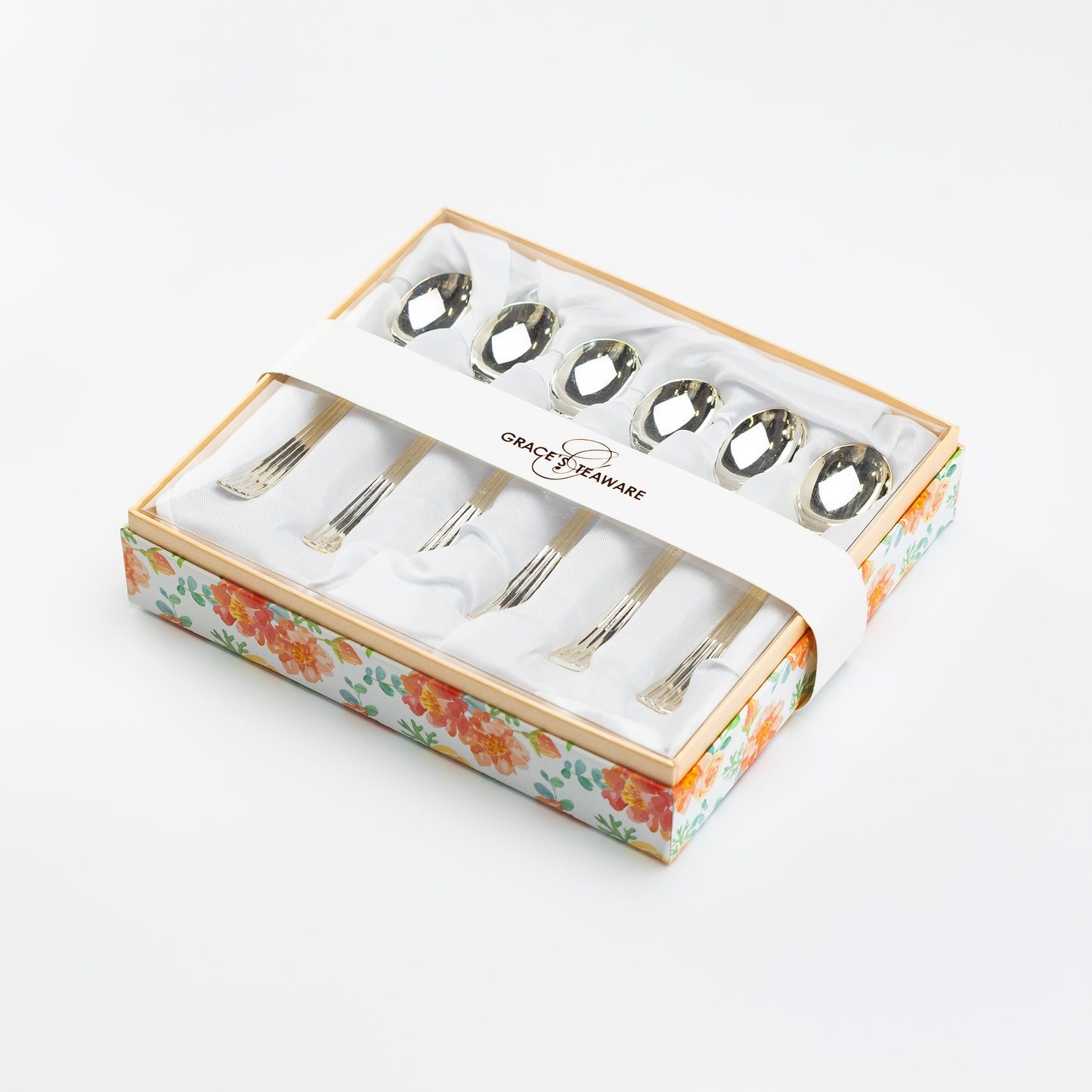 Silver Plated Demi Spoon Set of 6 with Modern Stripes Handle Design