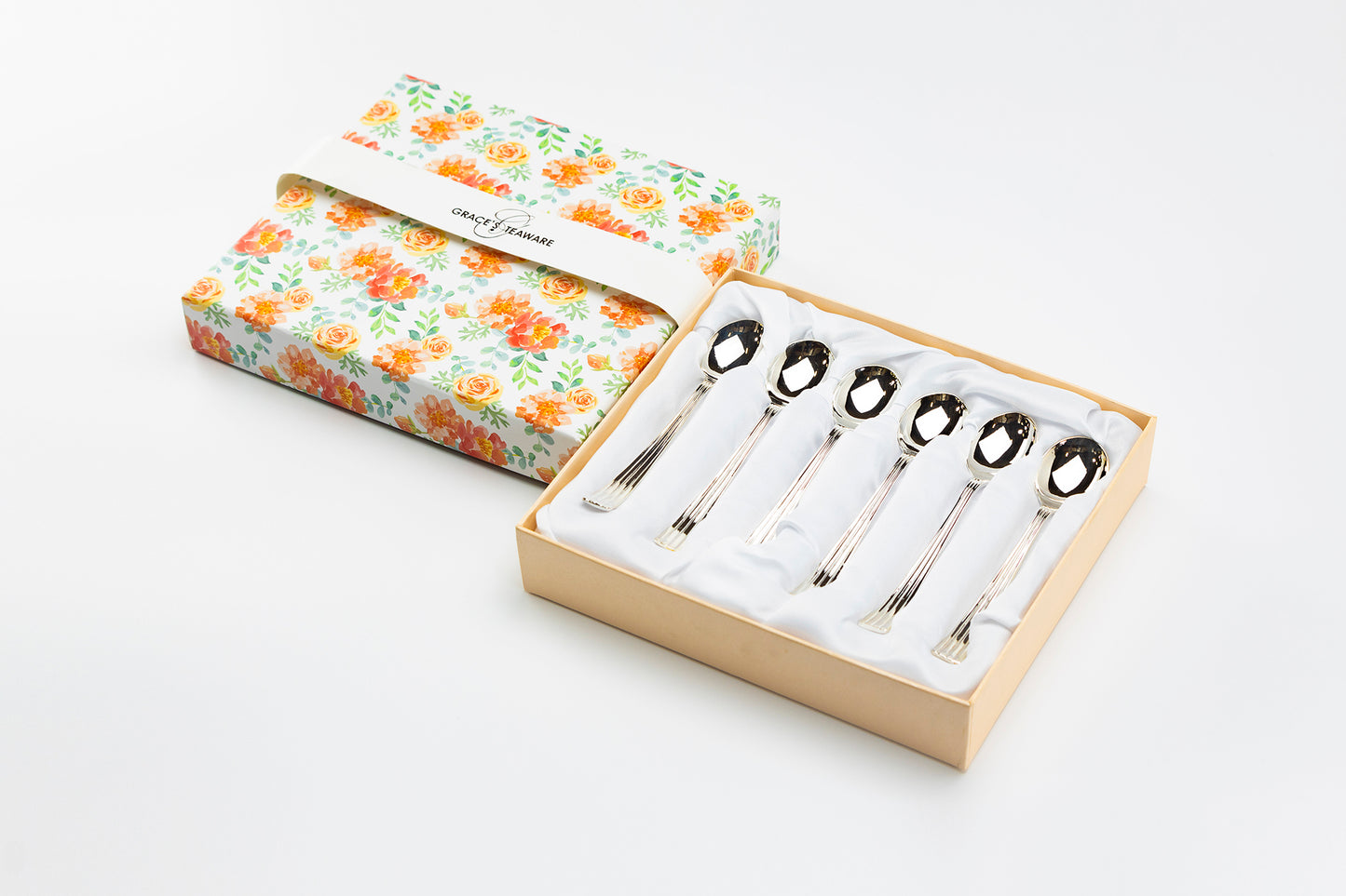 Silver Plated Demi Spoon Set of 6 with Modern Stripes Handle Design