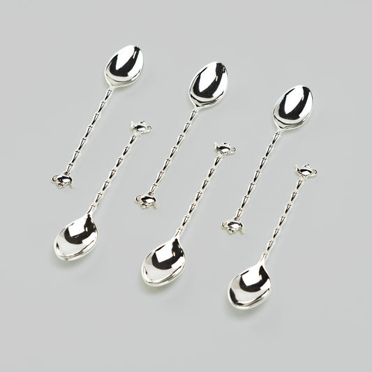 Silver Plated Demi Spoon Set of 6 with Mini Teapot Handle Design