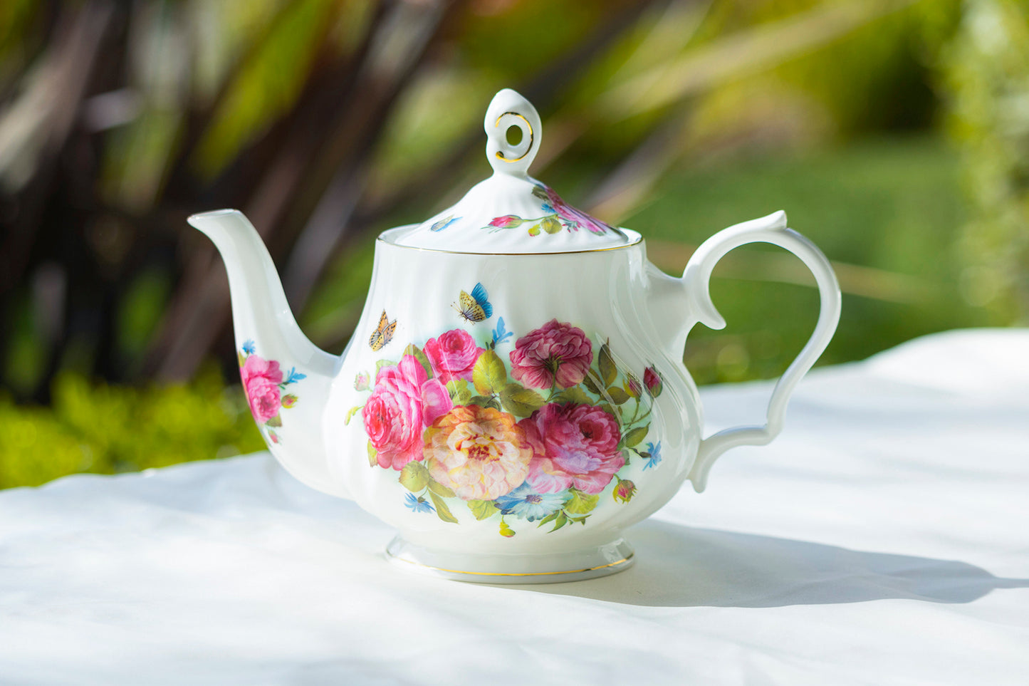 Grace Teaware Rose Butterfly Bone China Teapot