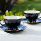 Black Gold Scallop Fine Porcelain Tea Cup and Saucer