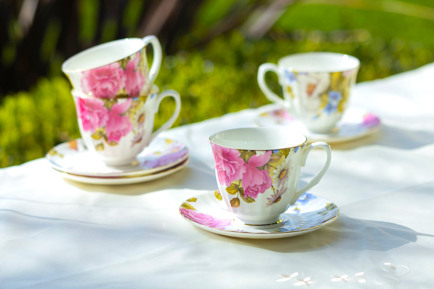 Pink Rose Bone China 11-Piece Tea Set