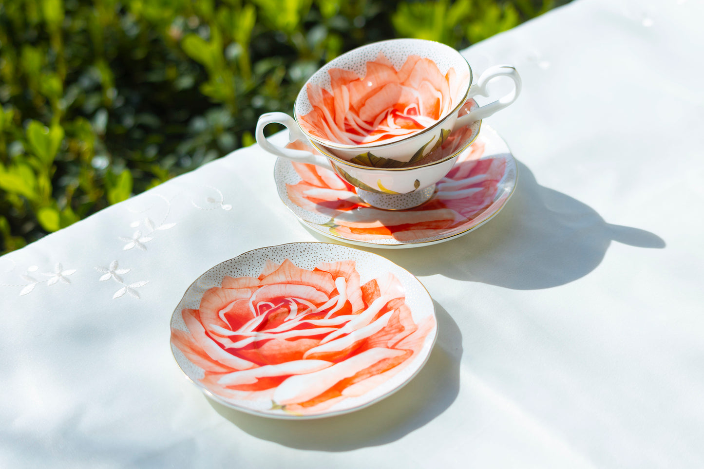 Orange Rose Gold Dots Bone China Tea Cup and Saucer