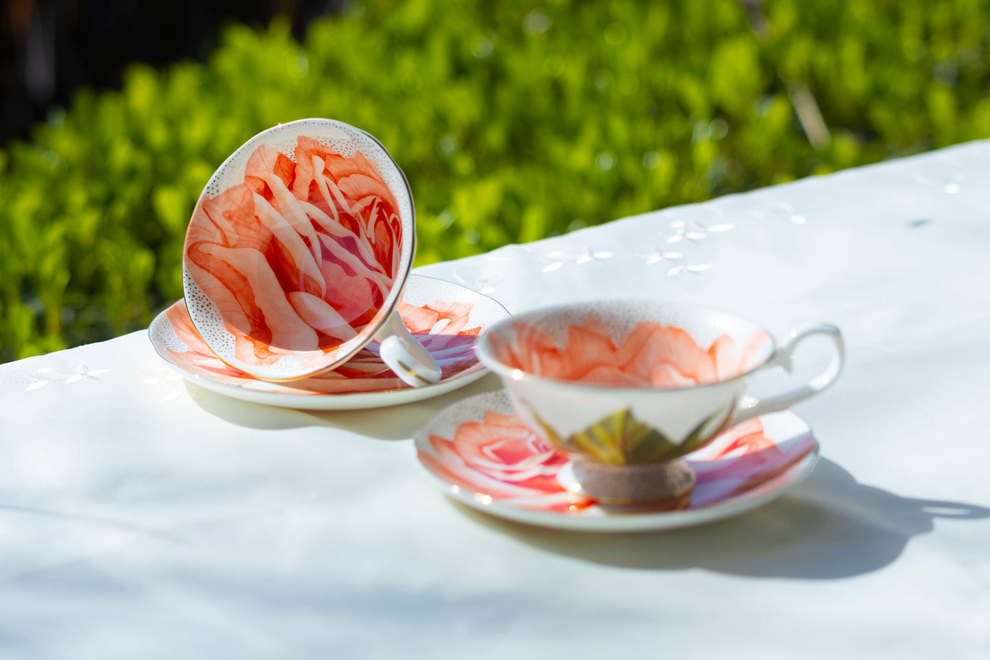 Orange Rose Gold Dots Bone China Tea Cup and Saucer