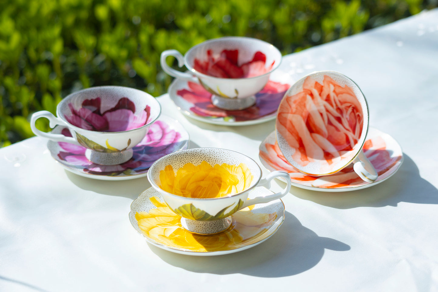 Yellow Rose Gold Dots Bone China Tea Cup and Saucer