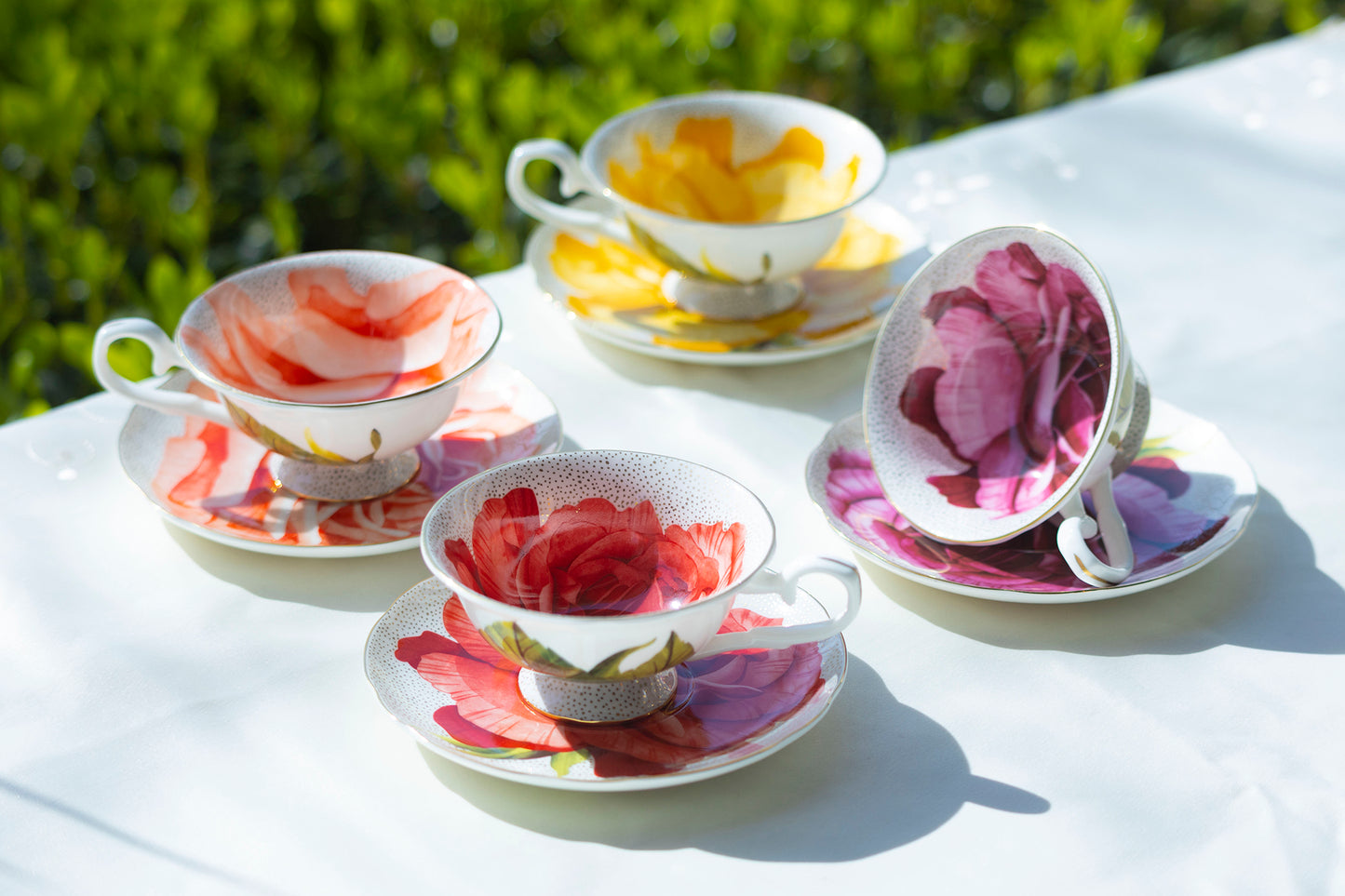 Red Rose Gold Dots Bone China Tea Cup and Saucer