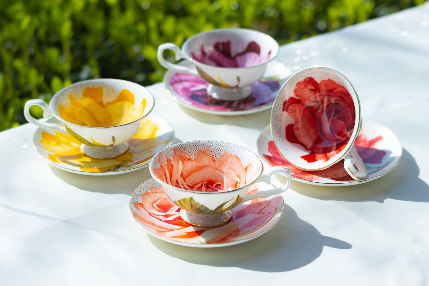 Orange Rose Gold Dots Bone China Tea Cup and Saucer