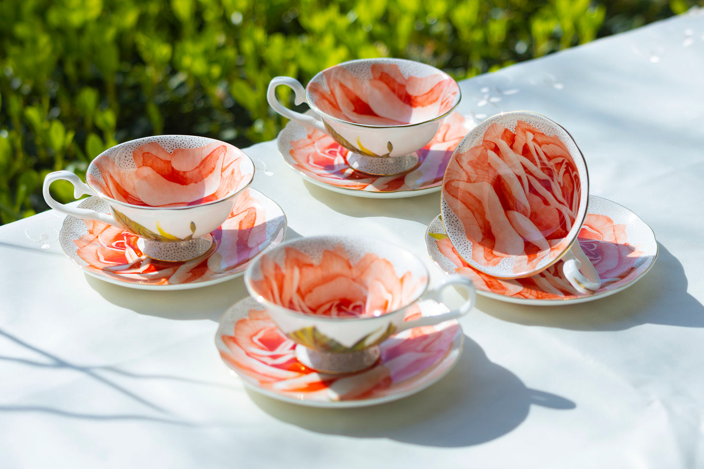 Orange Rose Gold Dots Bone China Tea Cup and Saucer