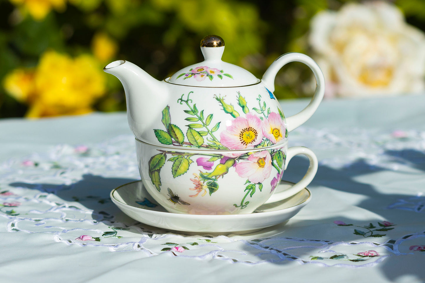 Pink Hollyhock Fine Porcelain Tea For One Set
