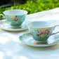 Green Shabby Rose Fine Porcelain Tea Cup and Saucer