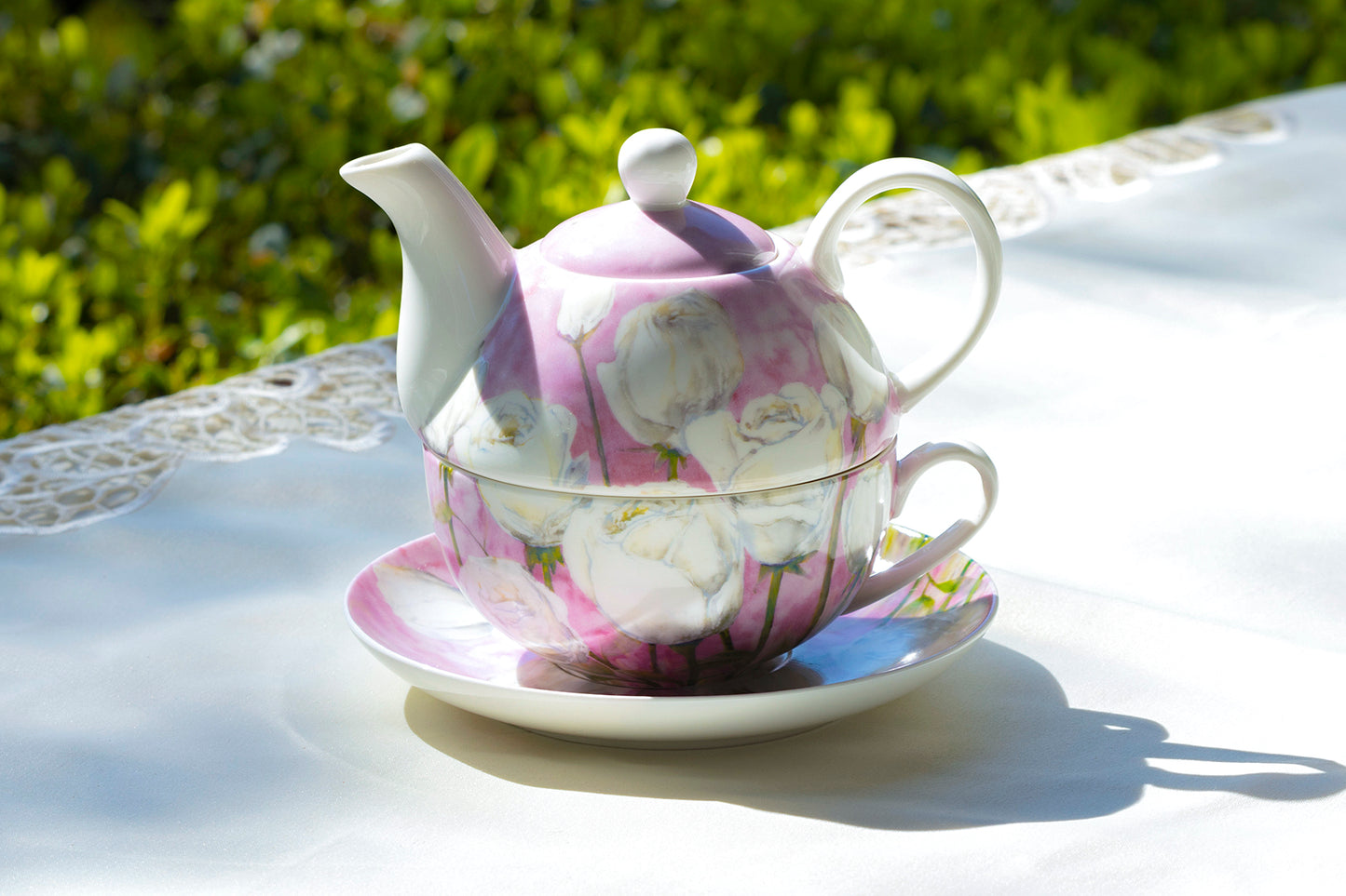 Rose with Pastel Pink Fine Porcelain Tea For One Set