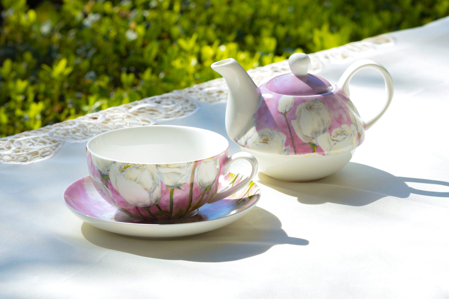 Rose with Pastel Pink Fine Porcelain Tea For One Set