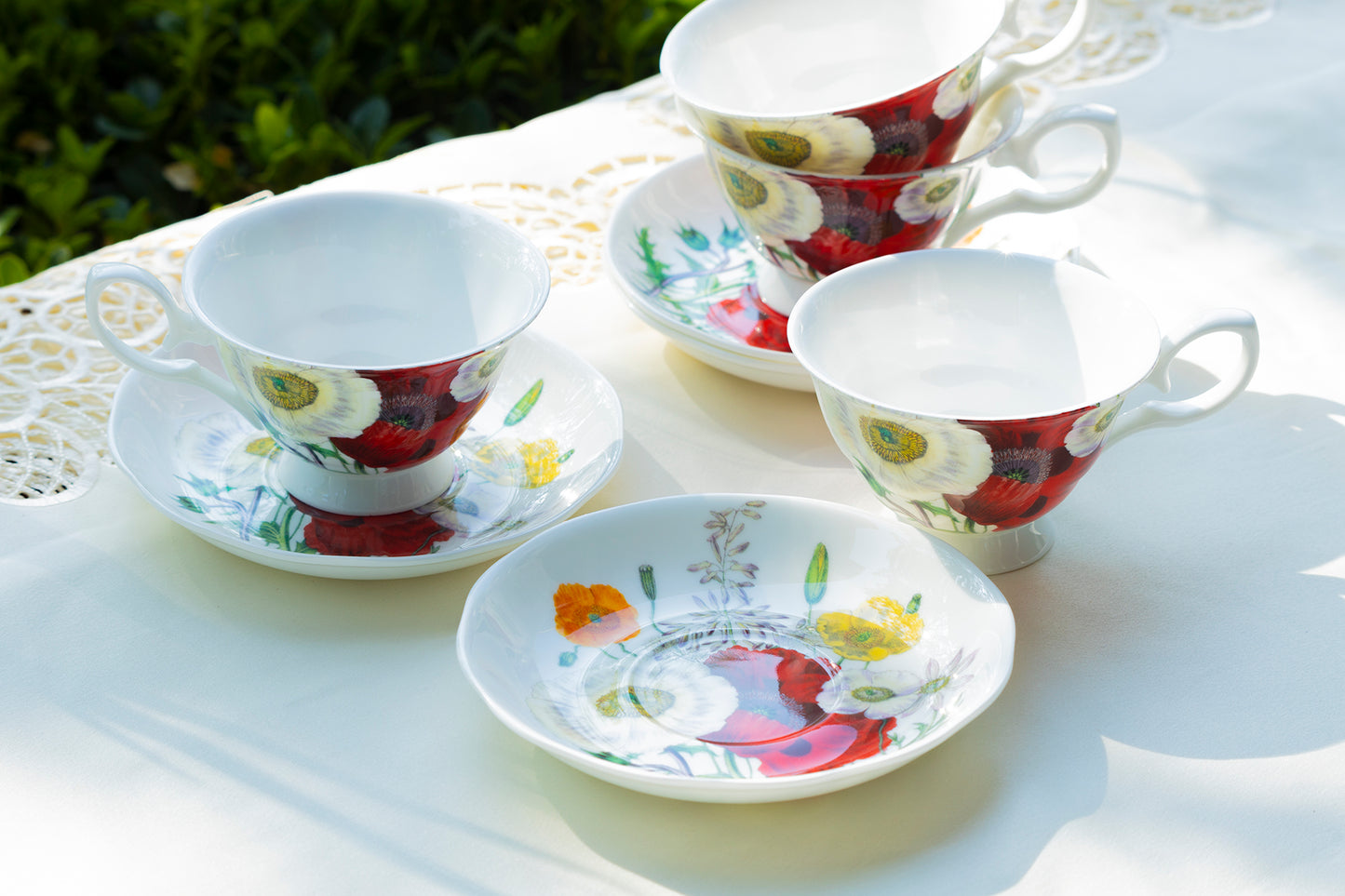 Poppy Field Bone China Tea Cup and Saucer