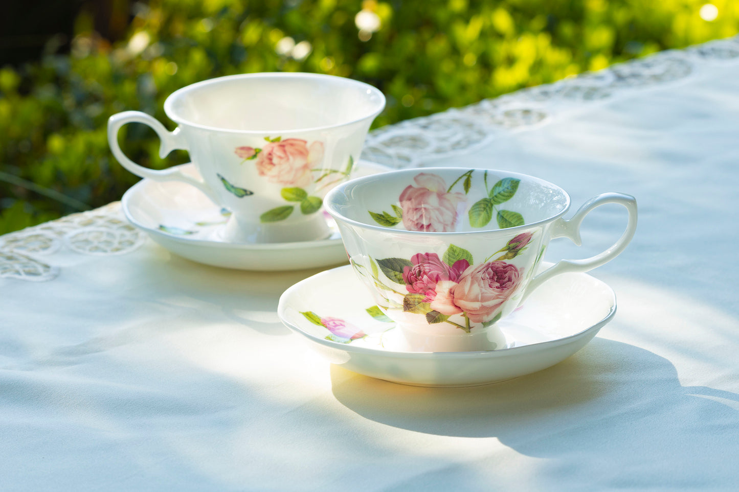 Stechcol Gracie Bone China Kensington Pink Rose Bone China Tea Cup and Saucer set of 2