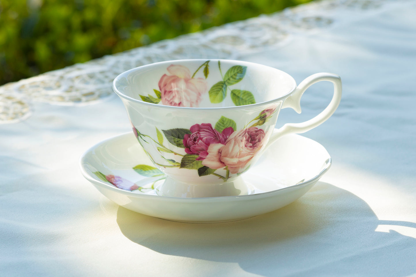 Stechcol Gracie Bone China Kensington Pink Rose Bone China Tea Cup and Saucer set of 1