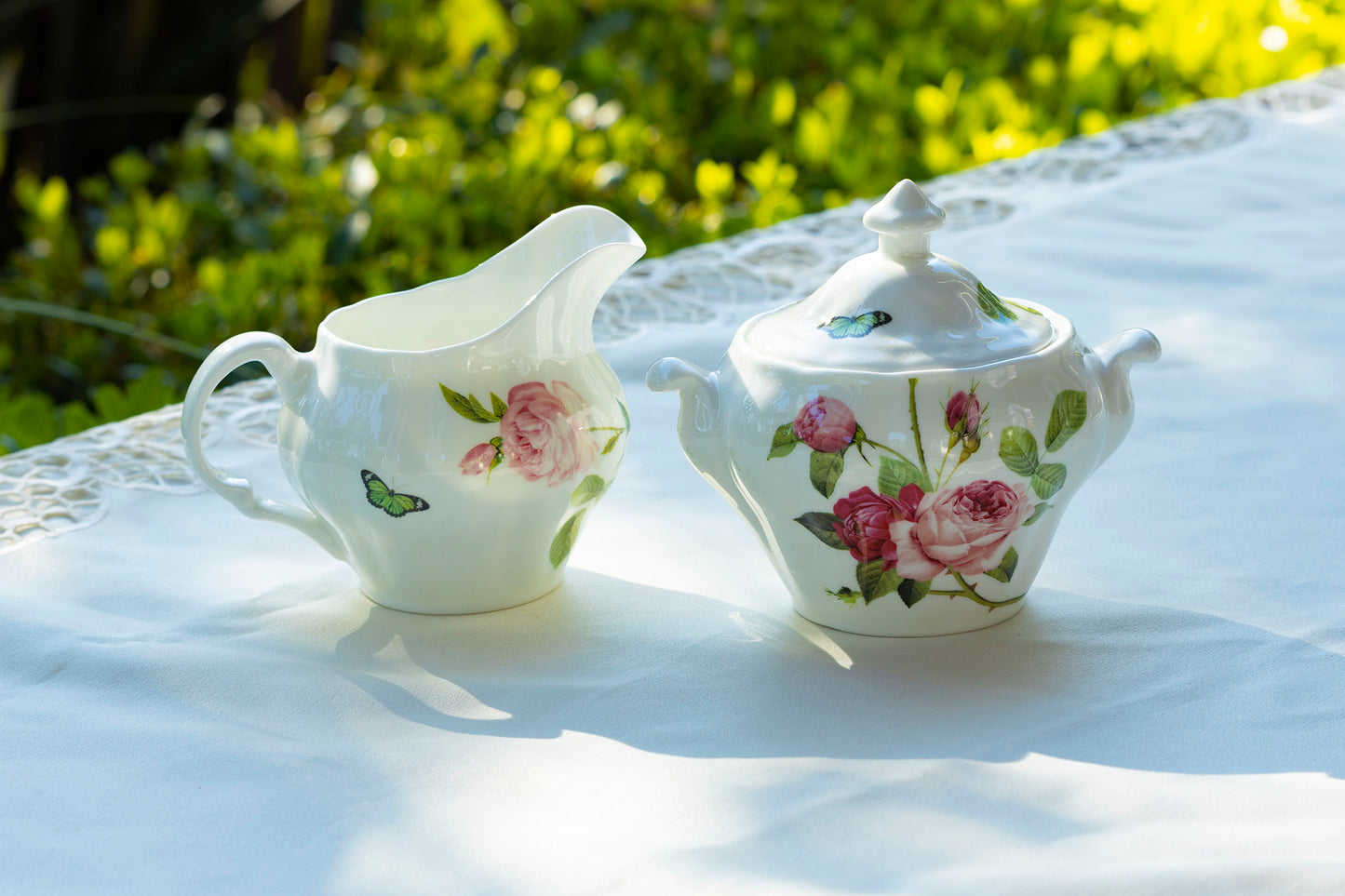 Sugar Creamer Bone China Pot Rose