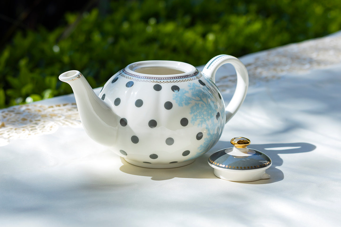 Dark Grey Dots with Blue Toile Fine Porcelain Teapot