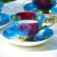 Gold Blue Stem Rose Bone China Tea Cup and Saucer