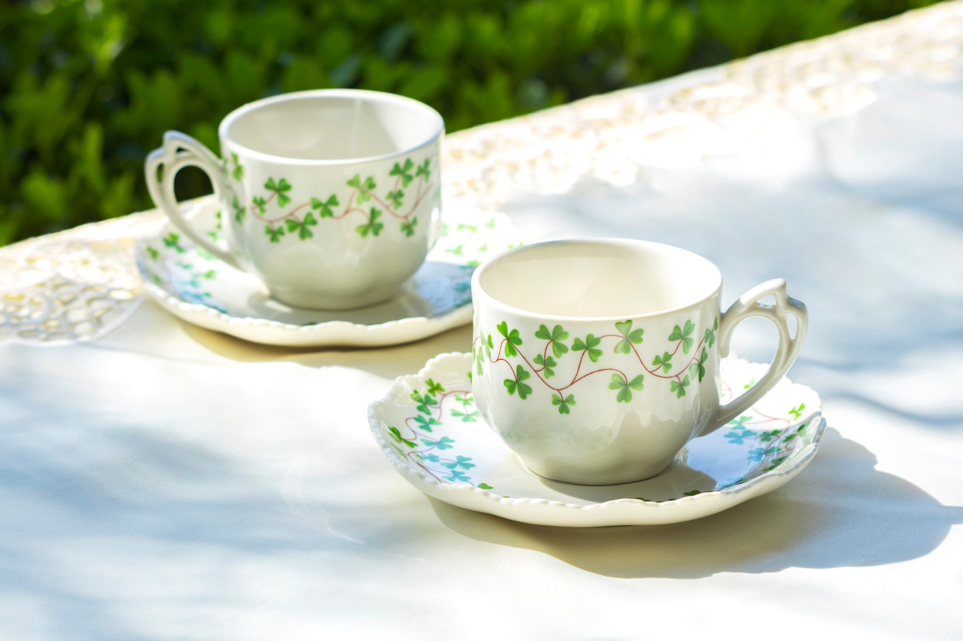 Grace Teaware Shamrock Fine Porcelain Tea Cup and Saucer Set of 2