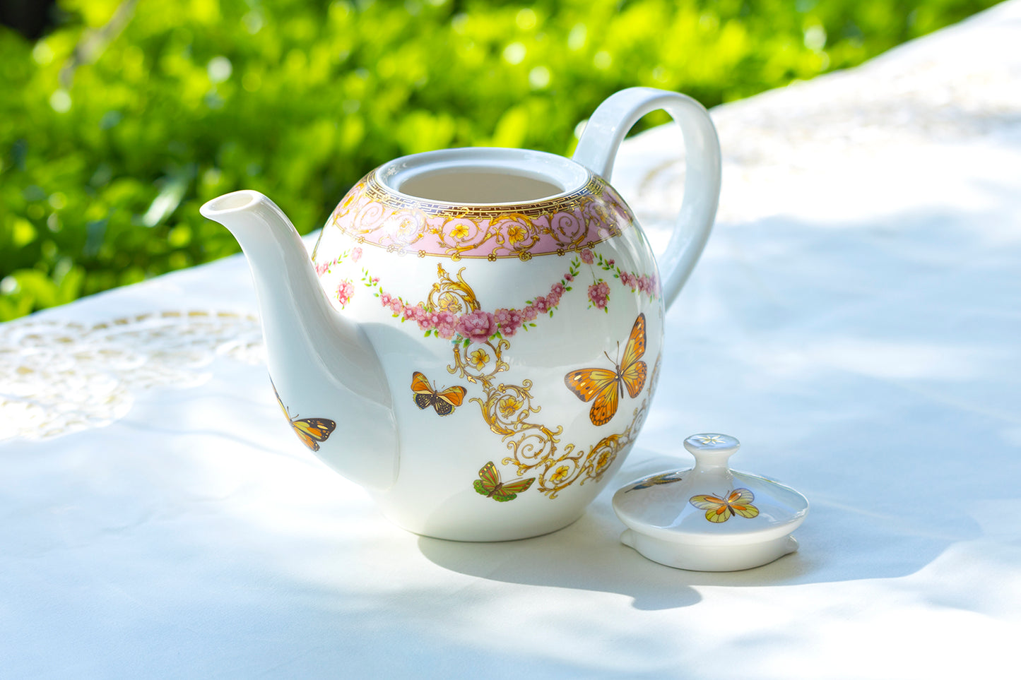 Butterflies with Pink Ornament Fine Porcelain Teapot