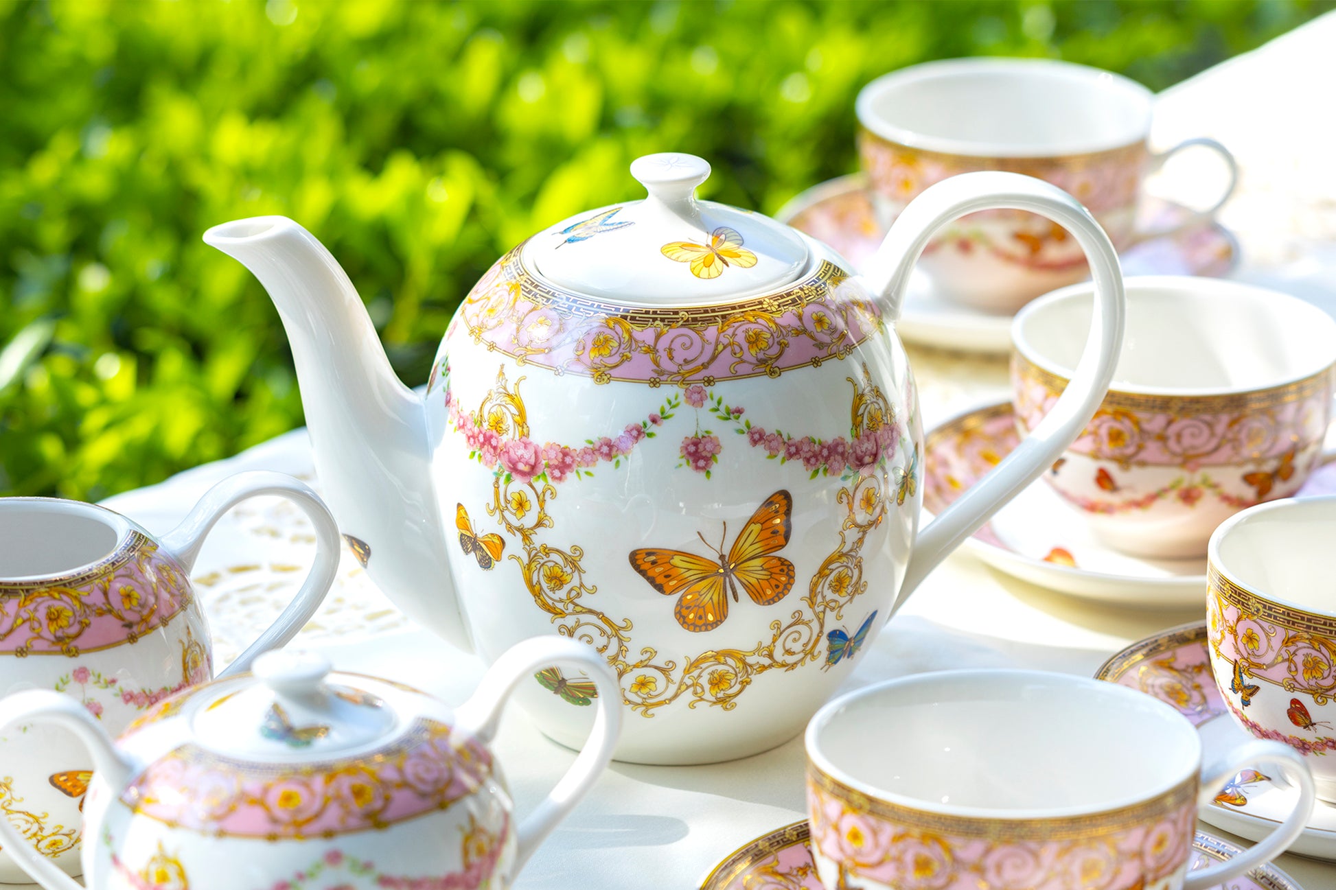 butterfly and floral teaset porcelain