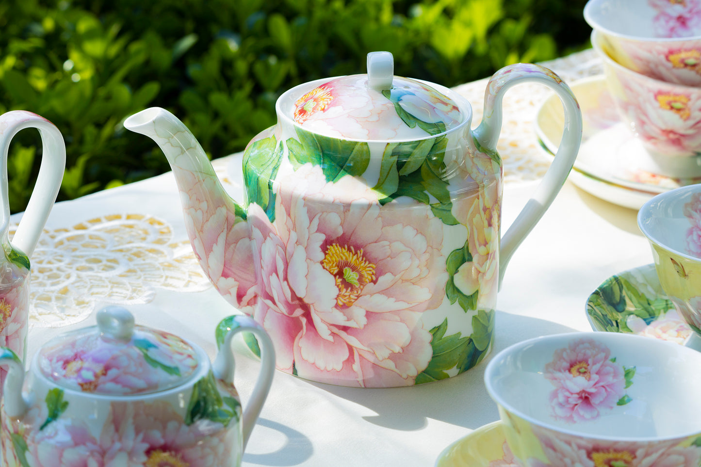 Elegant Peony Full Decal Bone China