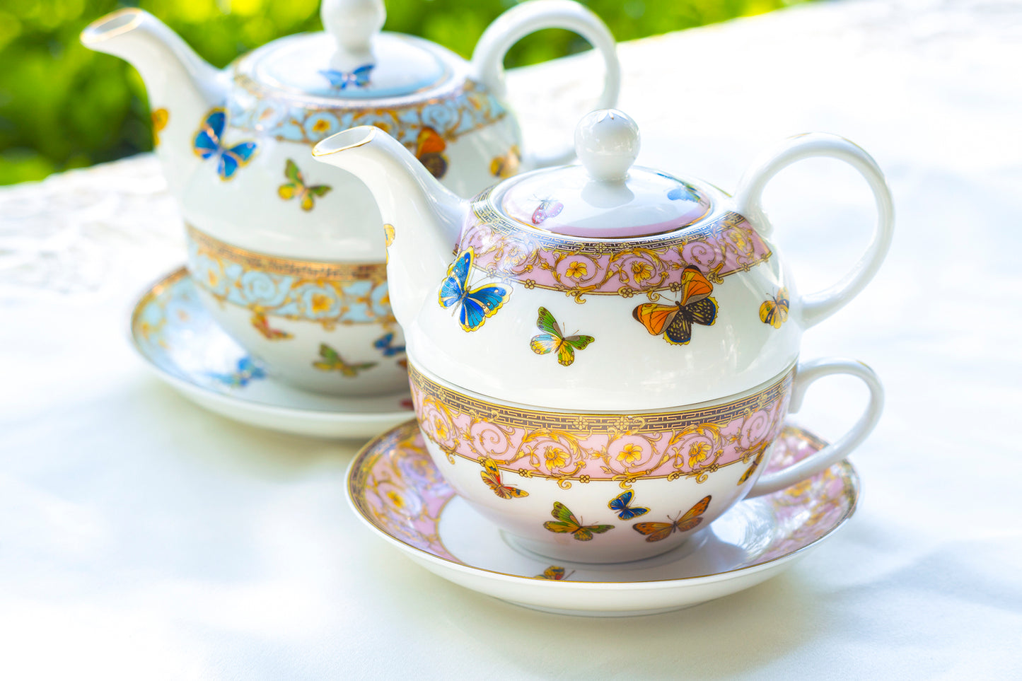 Butterflies with Pink Ornament Fine Porcelain Tea For One Set