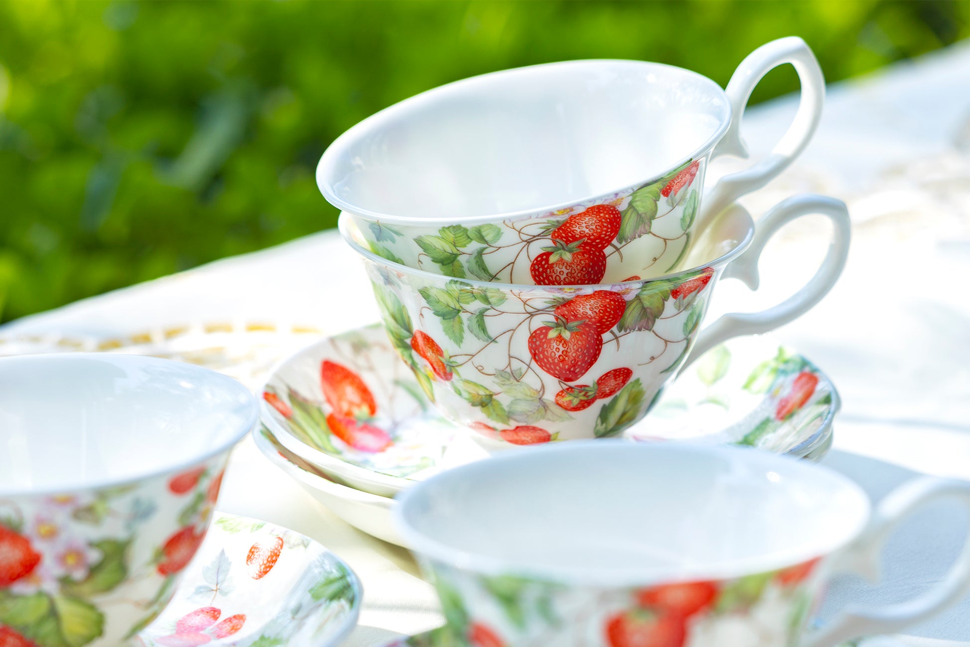 strawberry farm tea cup and saucer