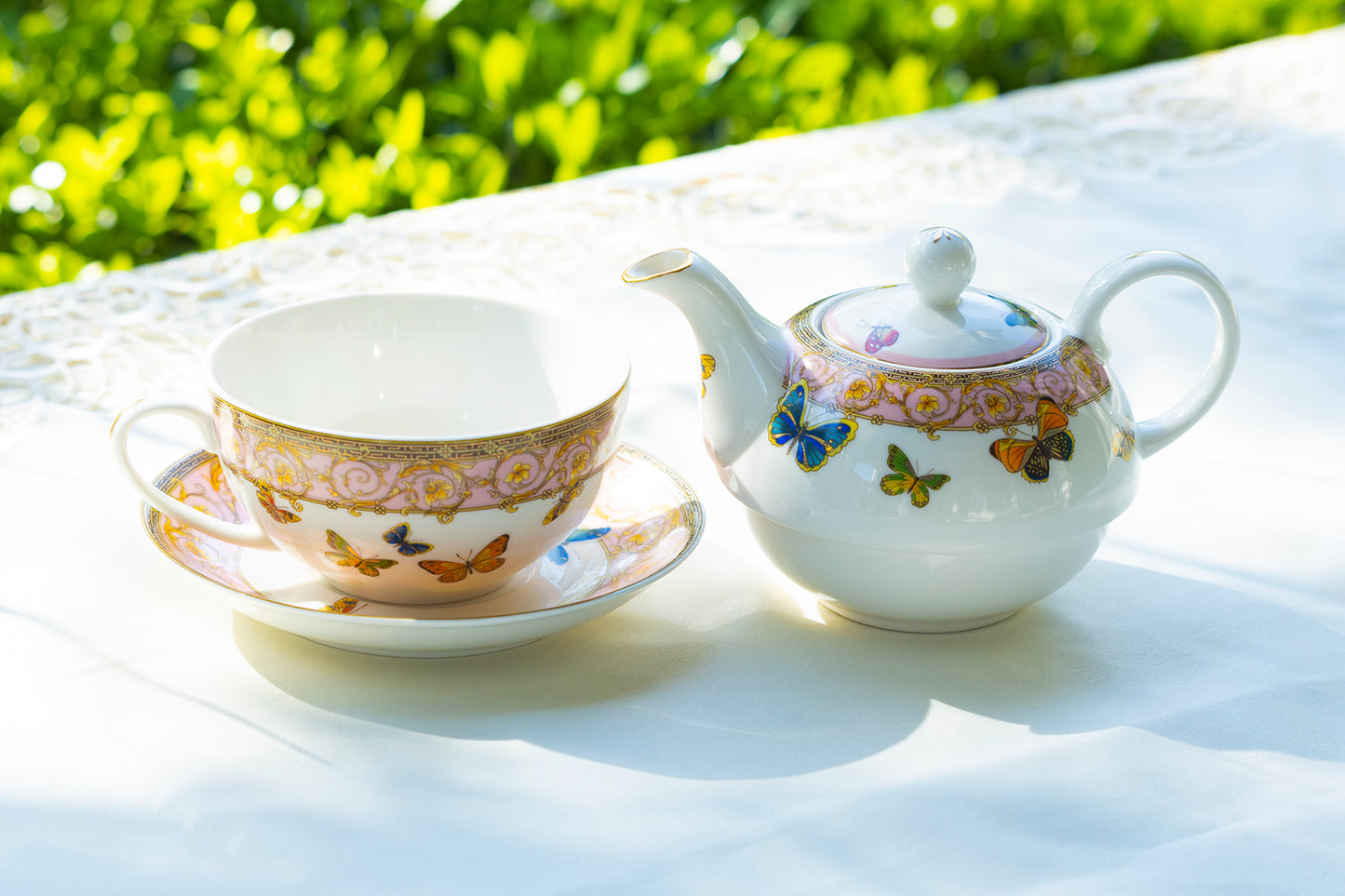 Butterflies with Pink Ornament Fine Porcelain Tea For One Set