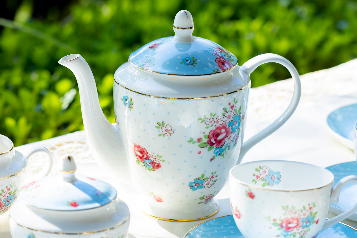 Baby Blue Katie Rose Bone China 11-Piece Tea Set