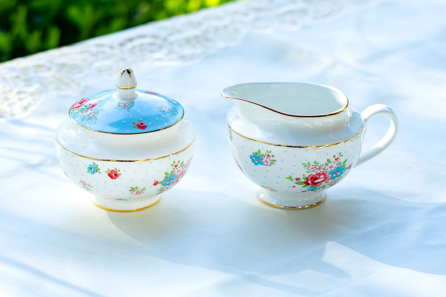 Gracie Bone China Baby Blue Katie Rose Bone China Sugar & Creamer Set