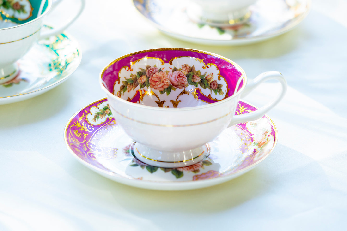 royal magenta gold teacup