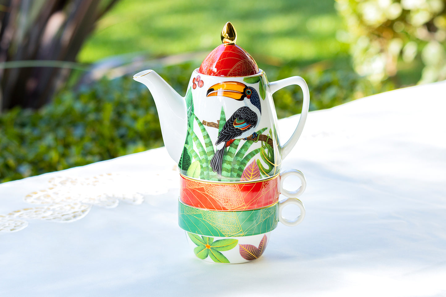 Botanical Toucan Fine Porcelain Tea For Two