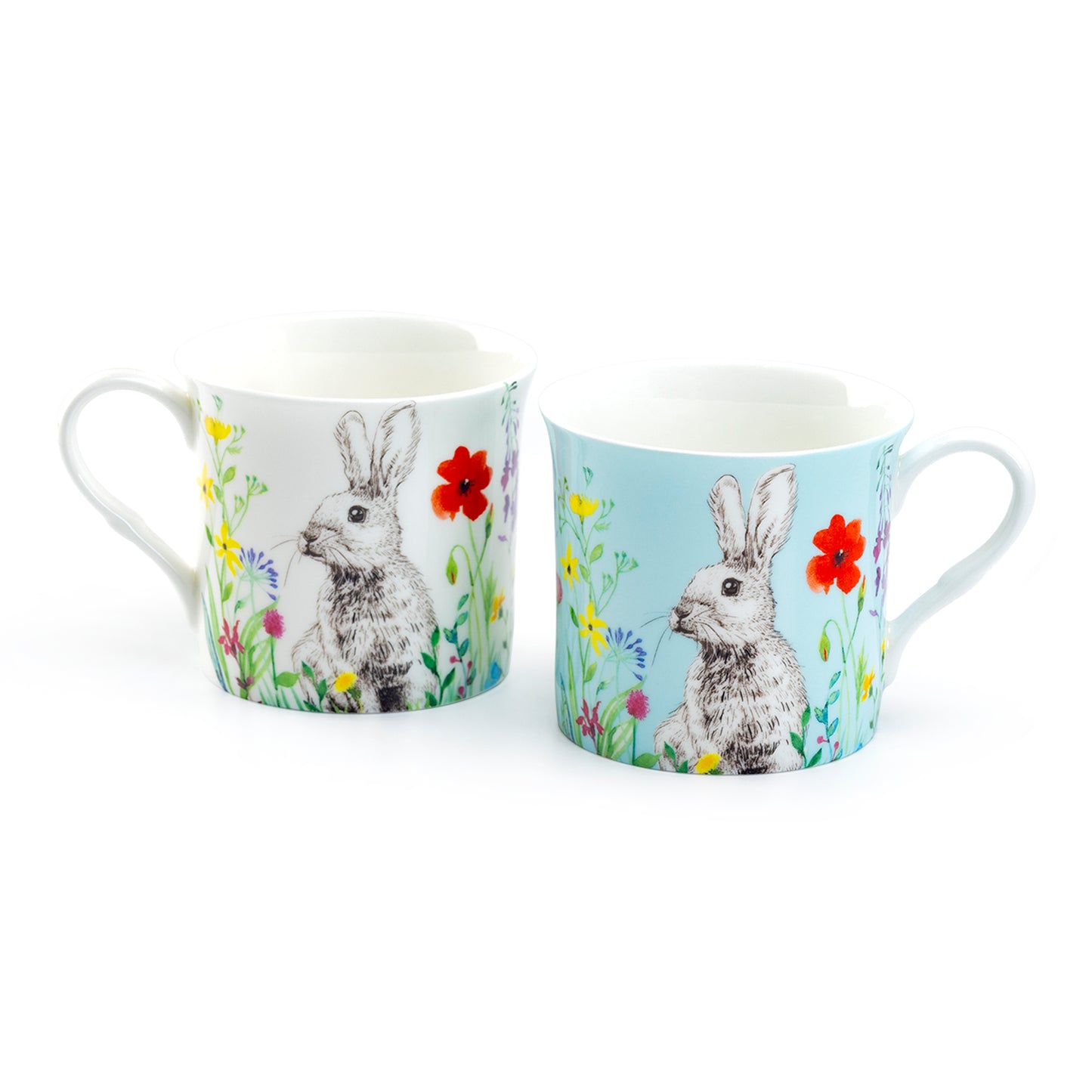 Stechcol Gracie Bone China Blue & White Flower Bunny Assorted Mugs
