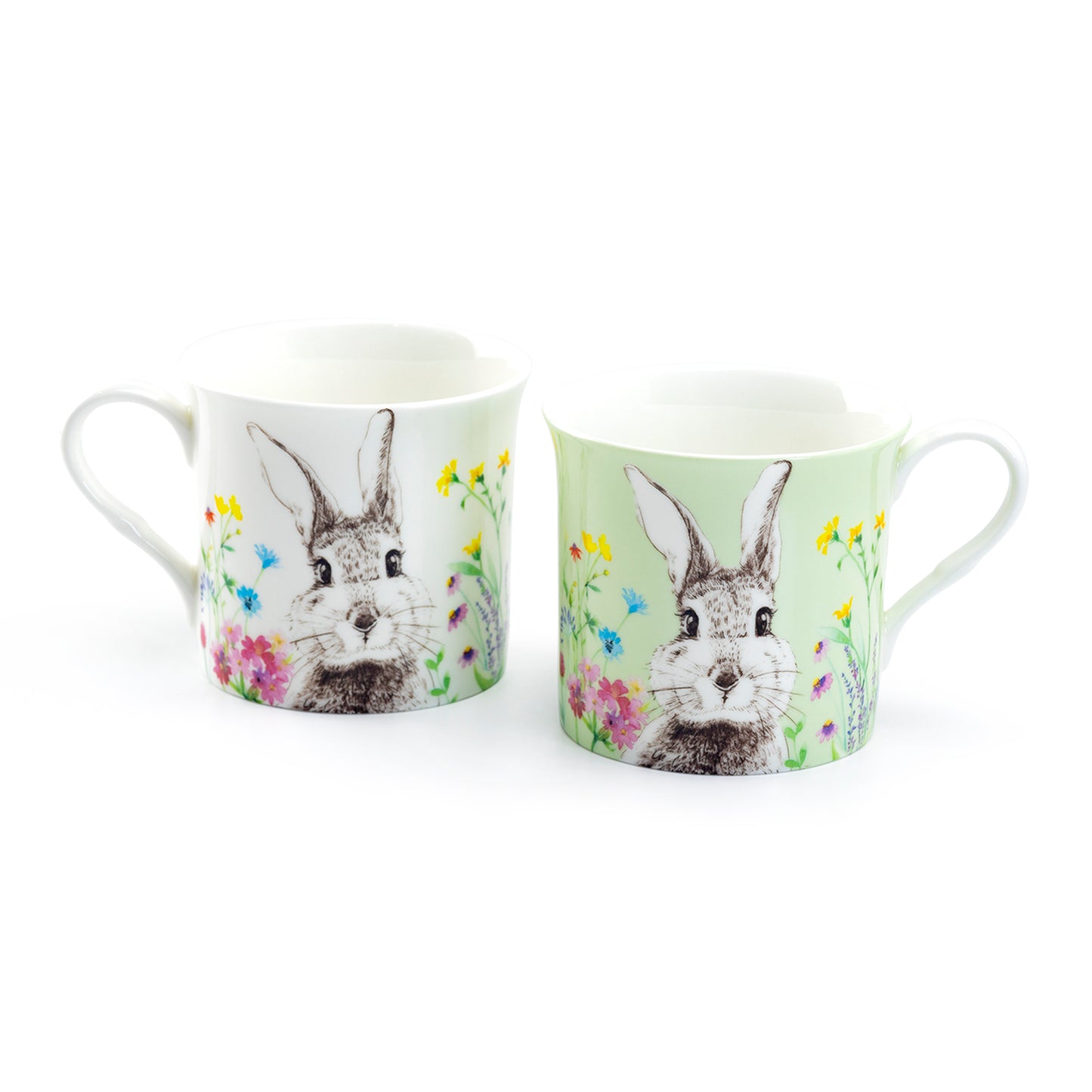Stechcol Gracie Bone China Green & White Flower Bunny Assorted Mugs