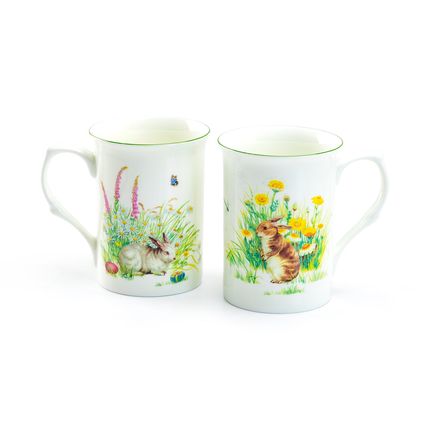 Stechcol Gracie Bone China Brown & White Flower Bunny Assorted Mugs