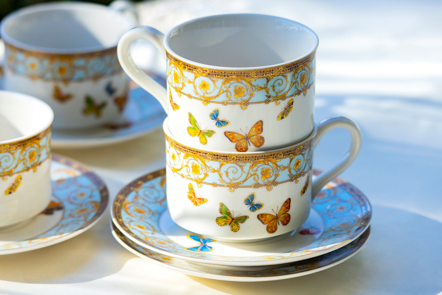 Grace Teaware Fine Porcelain Butterflies with Blue Ornament Tea Cup and Saucer 