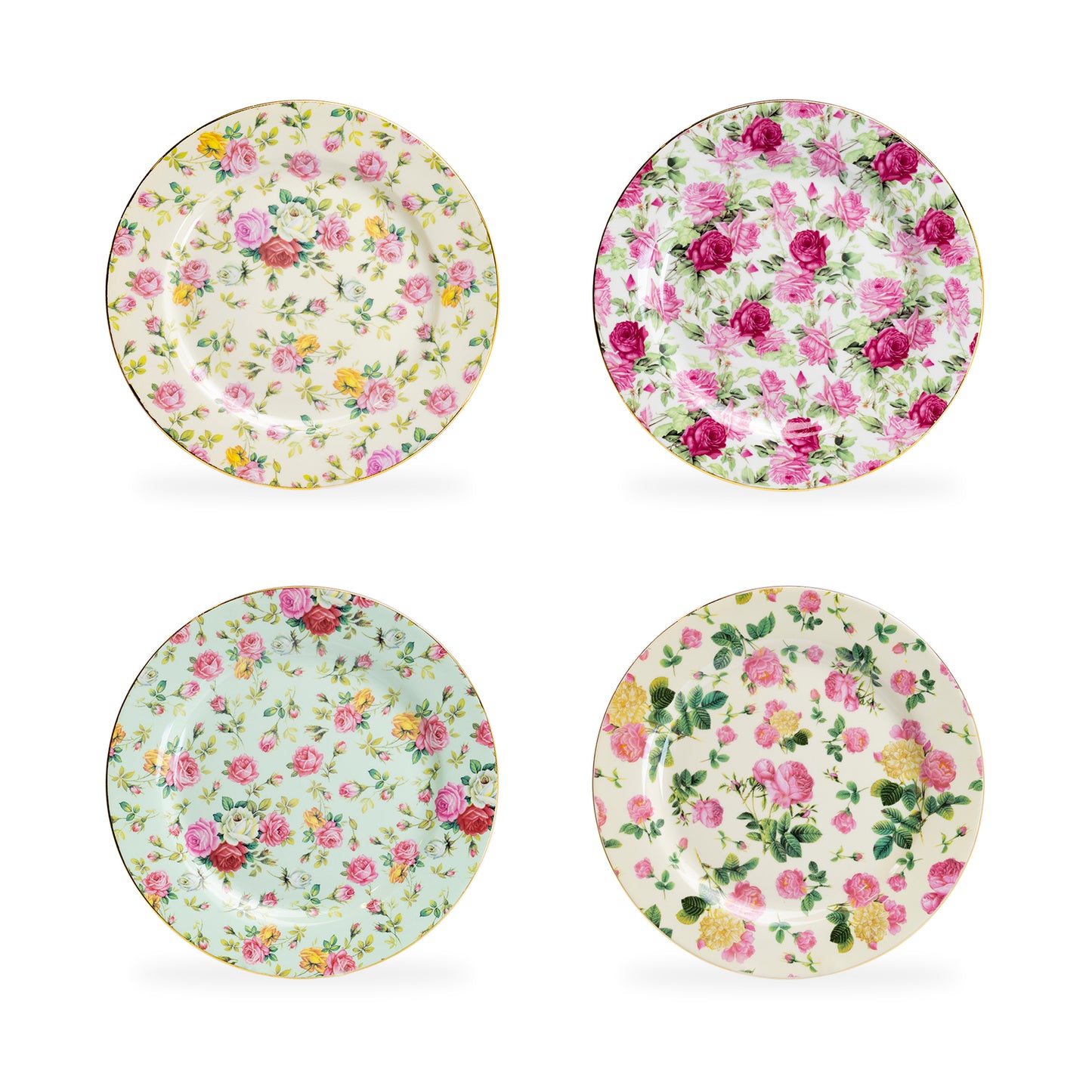 Gracie China Rose Chintz Fine Porcelain Dessert Plates