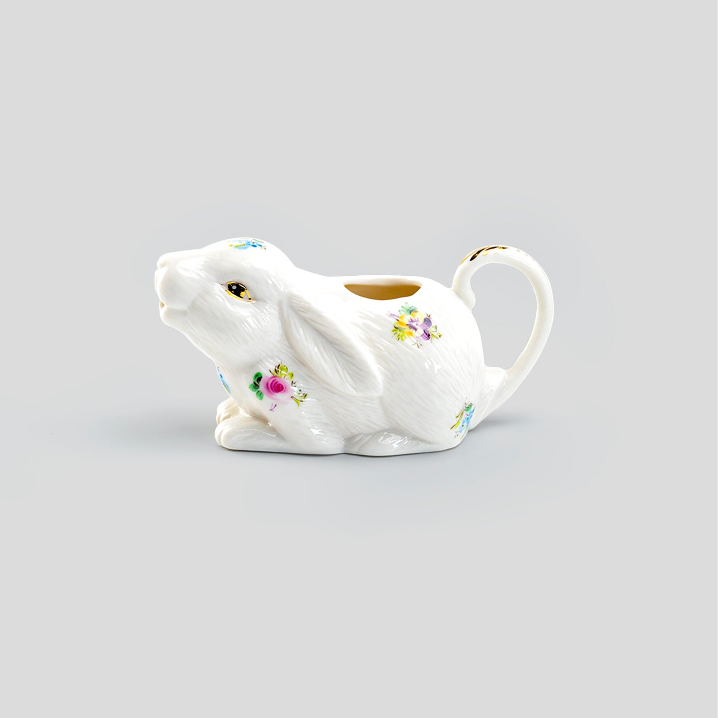 Grace Teaware Pansy Floral Bunny Figurine Fine Porcelain Creamer