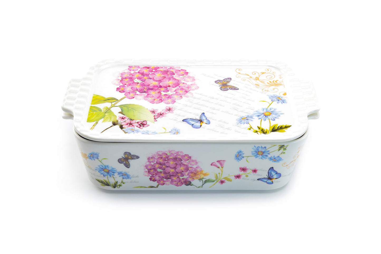 Grace Pantry 12" Hydrangea Butterfly 2 qt. Rectangular Baking Dish