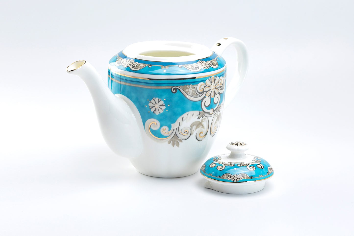 Venetian Blue Scroll Porcelain Teapot