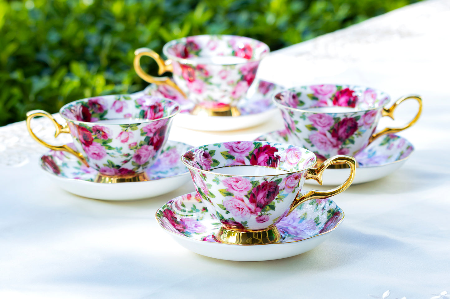 Pink Rose Gold Bone China Tea Cup and Saucer