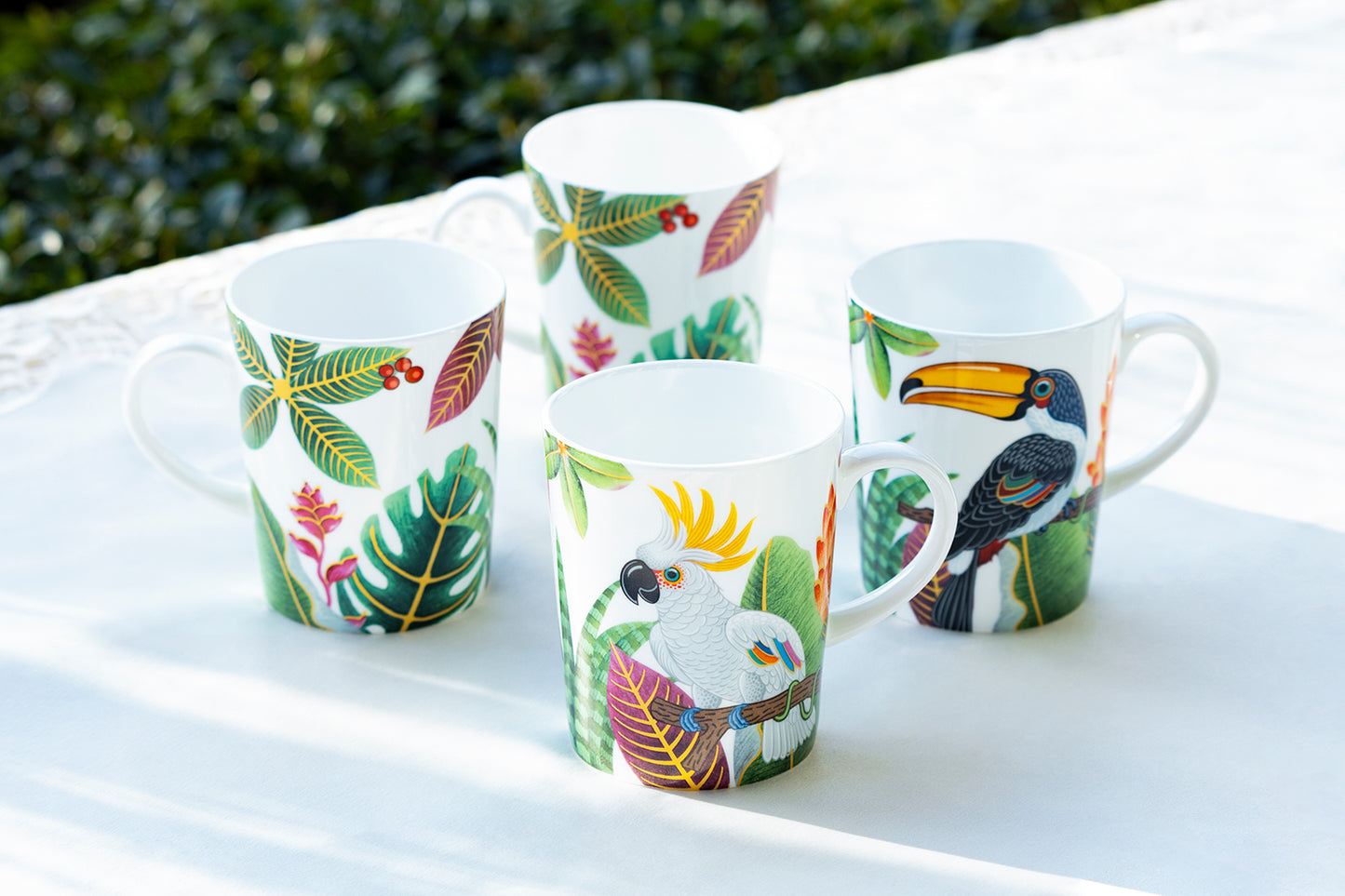 Gracie Bone China Tropical Birds Assorted Bone China Mug Set of 4