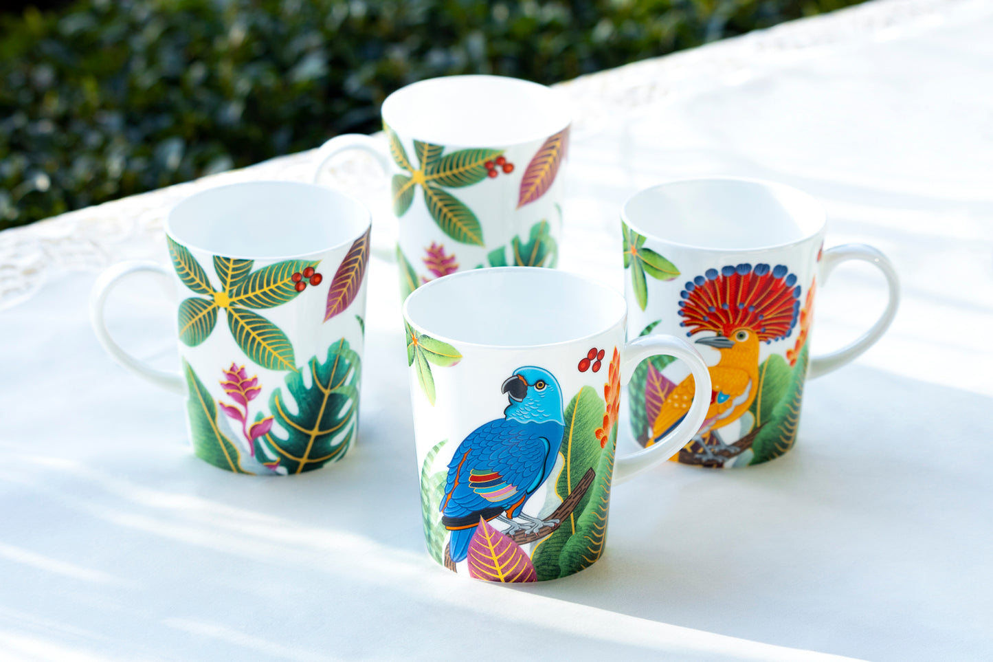 Gracie China Tropical Birds Assorted Bone China Mug Set of 4